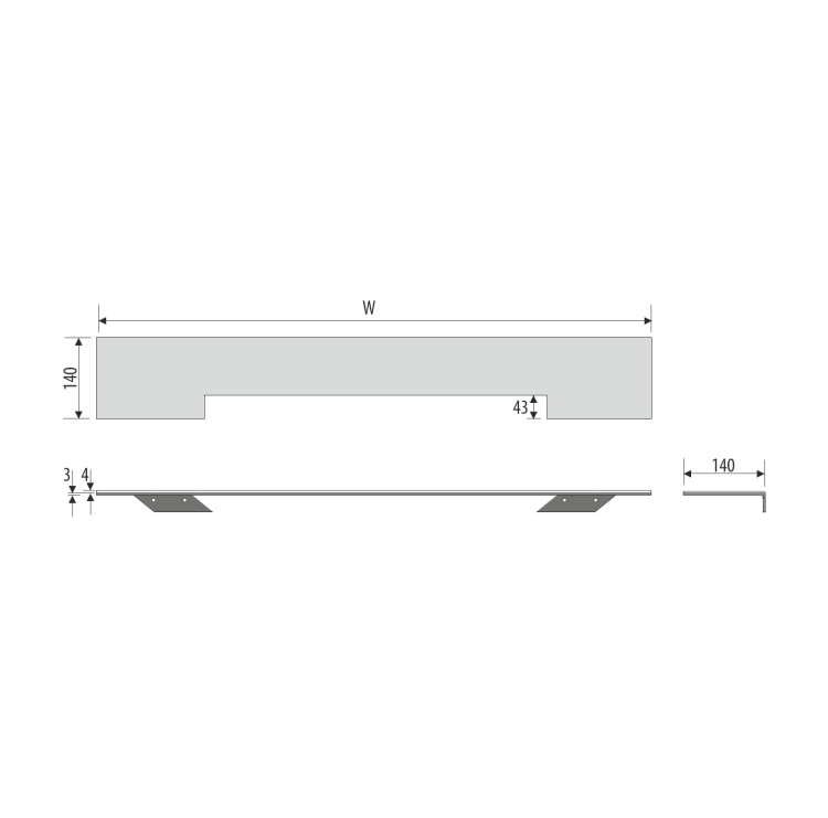 Szklana półka do okrągłego lustra - PLK1 - wymiary