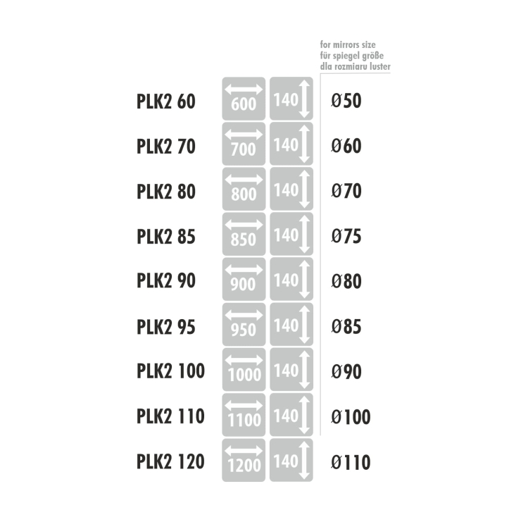 Stalowa półka do okrągłego lustra PLK2 - dostępne rozmiary