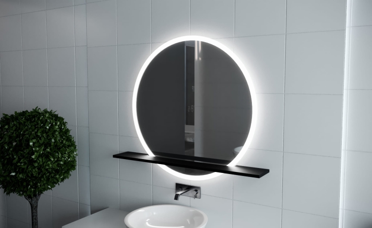 Stalowa półka do okrągłego lustra - PLK2 z lustrem Onyx