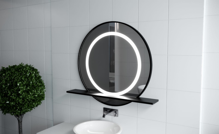 Stalowa półka do okrągłego lustra - PLK2 z lustrem Selena