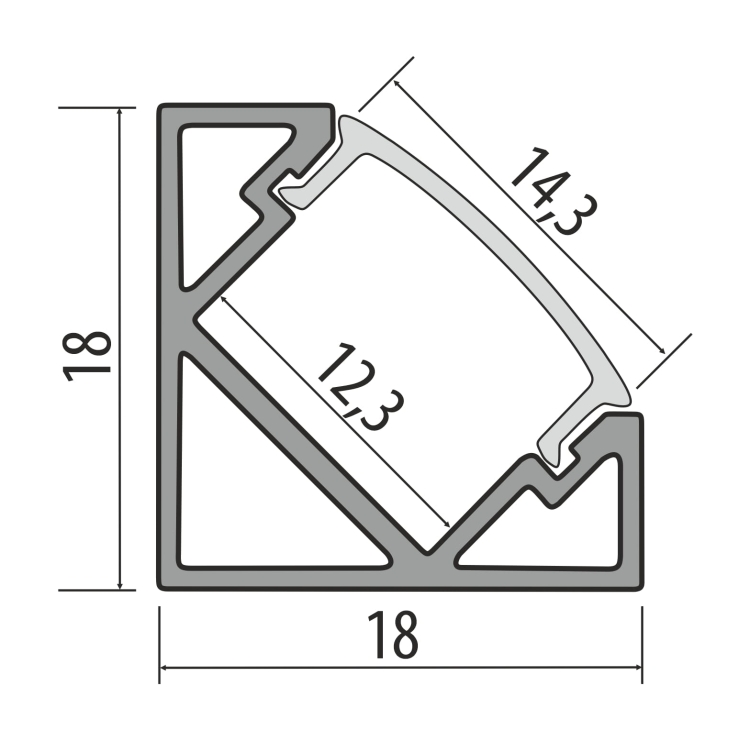 Profil aluminiowy LED CLPU18 - wymiary