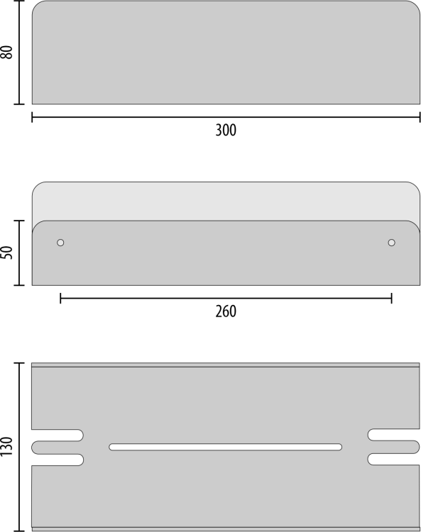 Półka naścienna CZARNA kabinowa z wieszaczkami BSSW OUTLET - wymiary