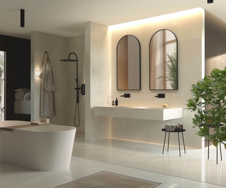 Lustro półowalne MALAGA w czarnej ramie w łazience