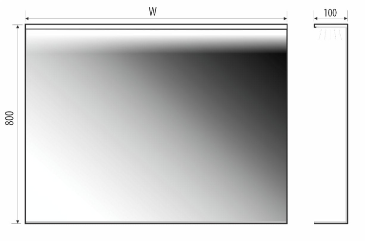 Schemat lustra SIMONA – głębokość całkowita 100 mm, wymiary zależne od wariantu