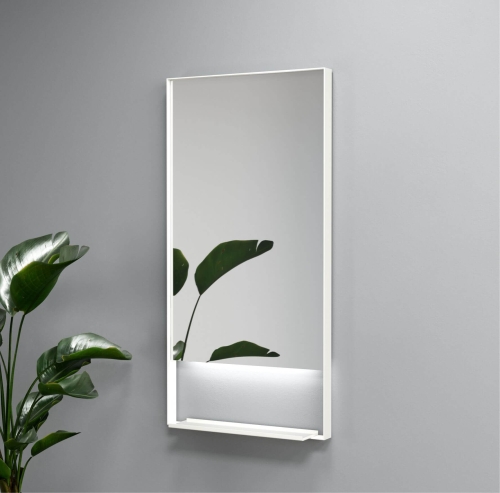 Lustro prostokątne z półką MILENA z oświetleniem LED w białej ramie