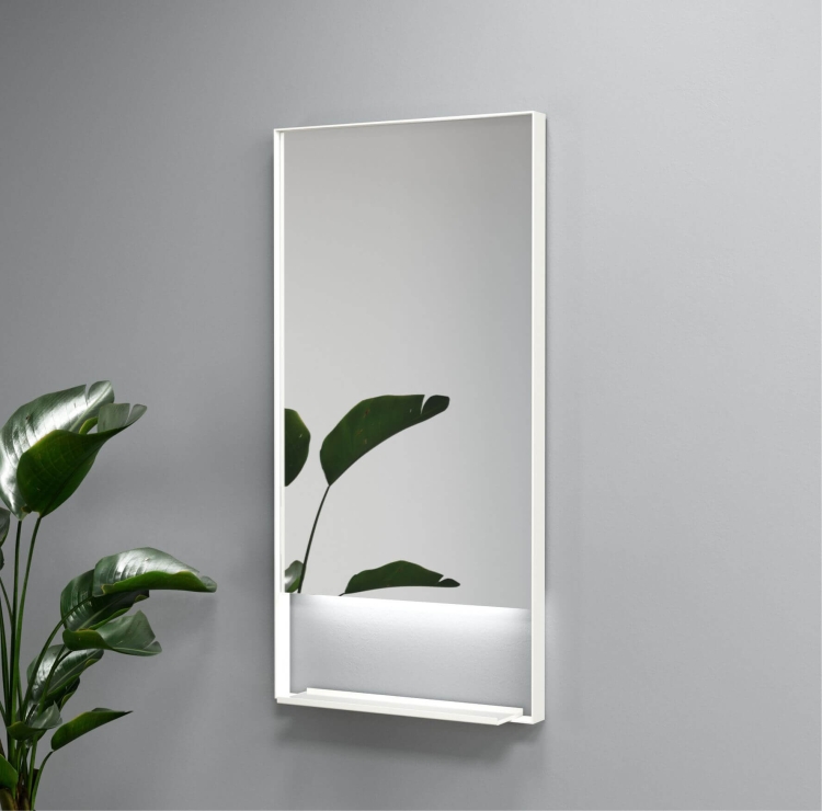 Lustro prostokątne z półką MILENA z oświetleniem LED w białej ramie