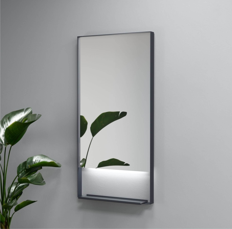 Lustro prostokątne z półką MILENA z oświetleniem LED w antracytowej ramie