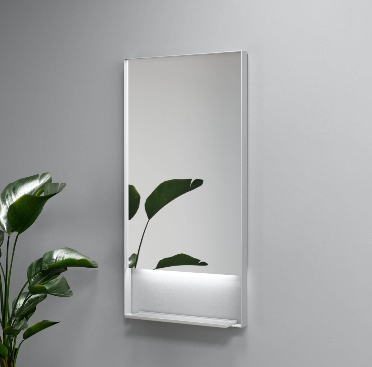 Lustro prostokątne z półką MILENA z oświetleniem LED w aluminiowej ramie