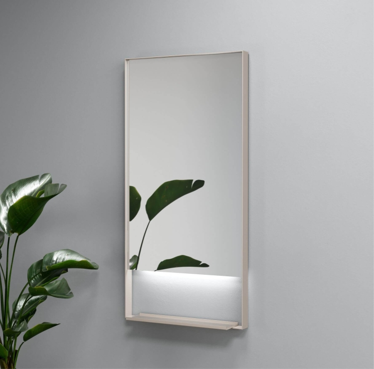 Lustro prostokątne z półką MILENA z oświetleniem LED w ramie taupe