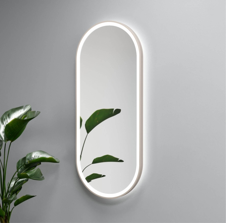 Lustro owalne LAURA PLUS w ramie taupe z oświetleniem LED