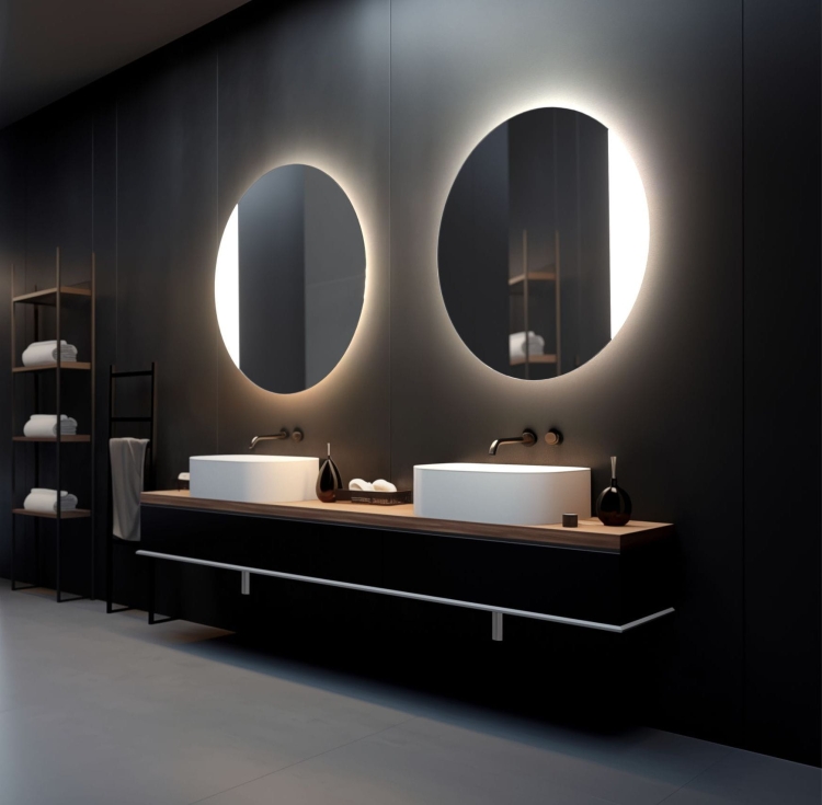 Lustro okrągłe LUNA z oświetleniem LED w czarnej łazience