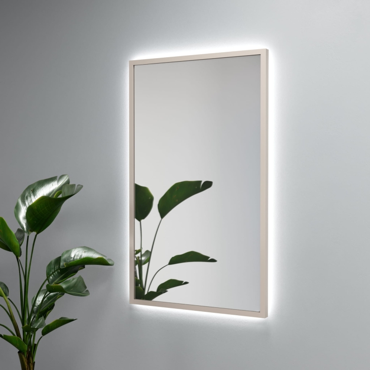 Lustro prostokątne ATLAS PLUS w ramie taupe z oświetleniem LED