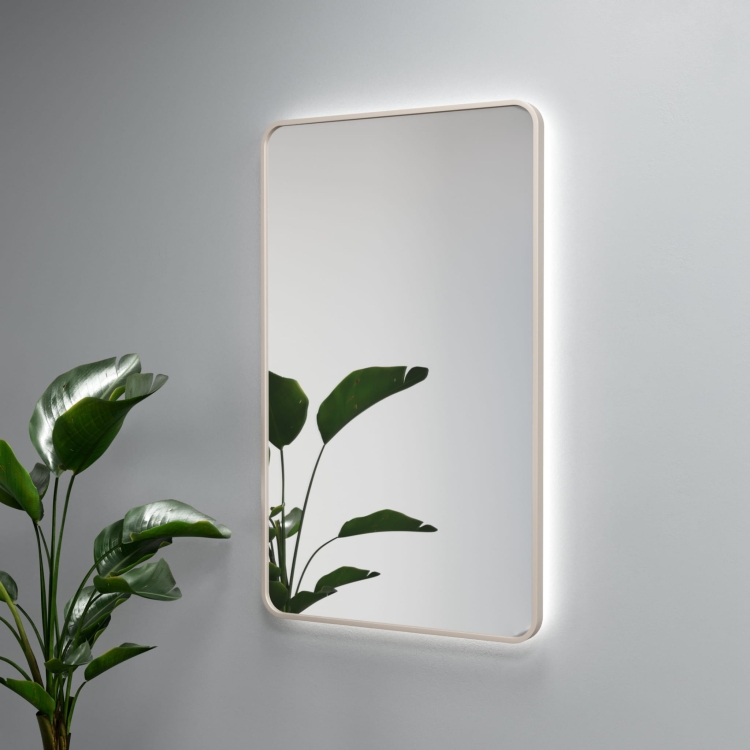 Lustro BONITA PLUS z zaokrąglonymi rogami w ramie taupe z oświetleniem LED