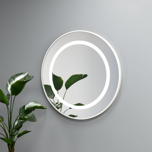Lustro okrągłe SELENA w białej ramie z oświetleniem LED