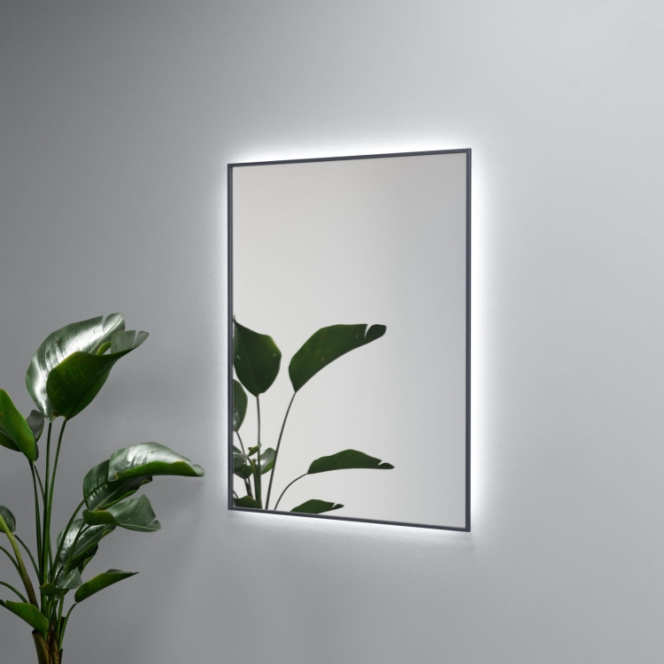 Lustro prostokątne BLAS PLUS w antracytowej ramie z oświetleniem LED
