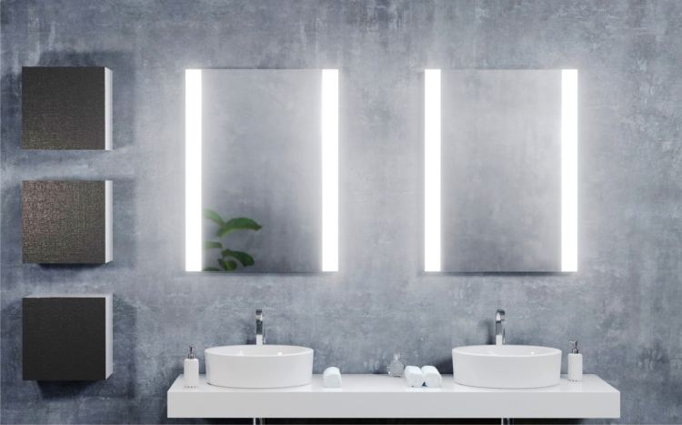 Dwa lustra prostokątne ALA z oświetleniem LED w aranżacji łazienki