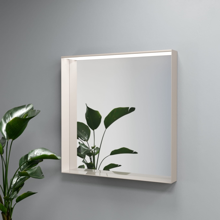 Lustro prostokątne z półką w ramie taupe SIMONA z oświetleniem LED