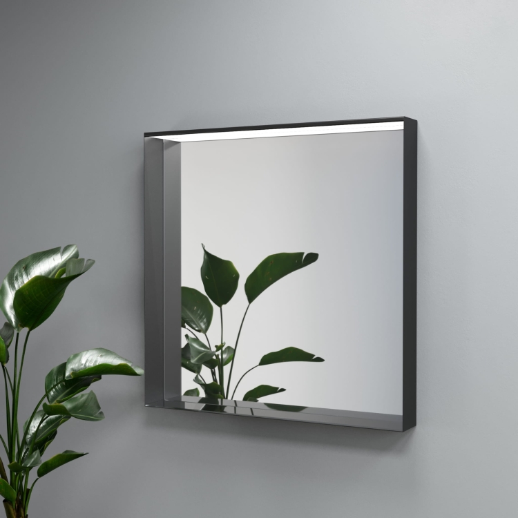 Lustro prostokątne z półką w czarnej ramie SIMONA z oświetleniem LED