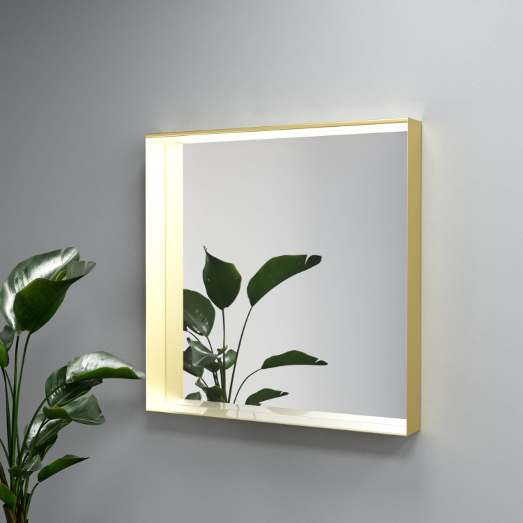 Lustro prostokątne z półką w złotej ramie SIMONA z oświetleniem LED