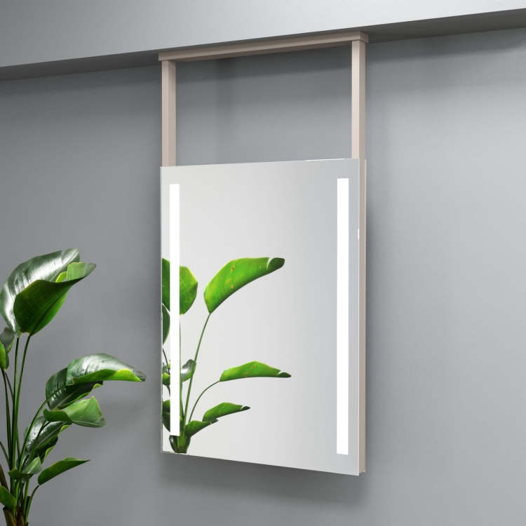 Lustro prostokątne wiszące INVERTO z oświetleniem LED w ramie taupe