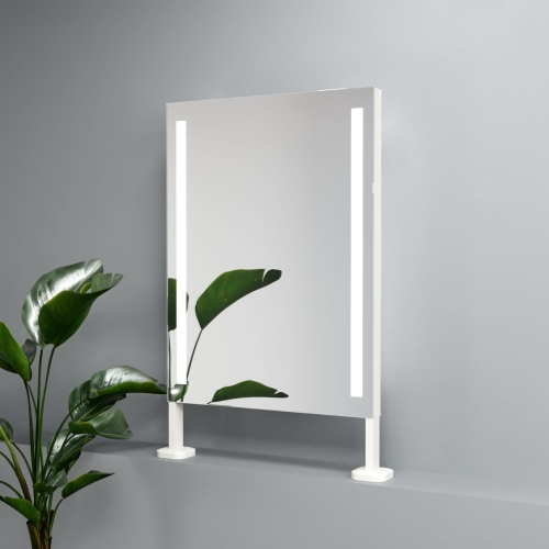 Lustro prostokątne dwustronne PINO2 stojące z oświetleniem LED w białej ramie