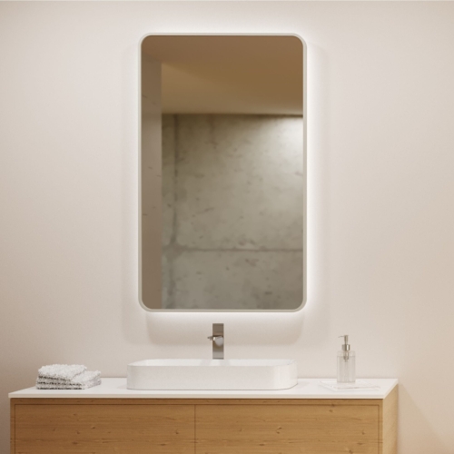 Lustro BONITA PLUS z zaokrąglonymi rogami w ramie z oświetleniem LED