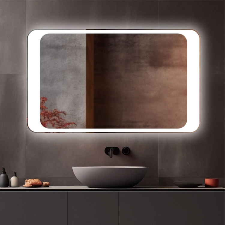 Lustro z zaokrąglonymi rogami MARCO z oświetleniem LED