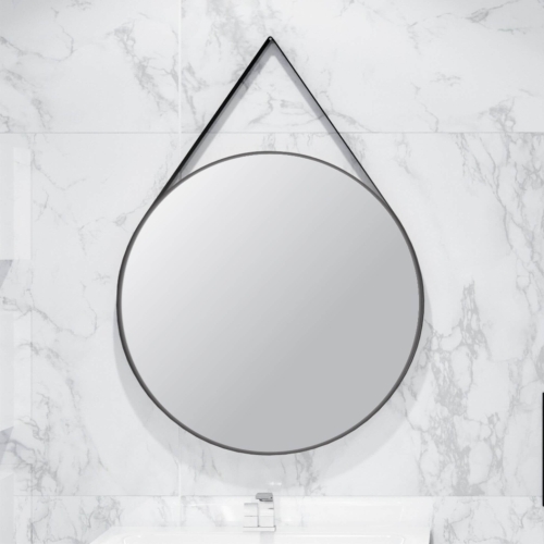 Lustro okrągłe ANDREA w ramie na skórzanym pasku