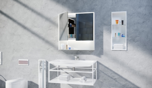 Lustro prostokątne z szafką w białej ramie ZARIA D2 z oświetleniem LED