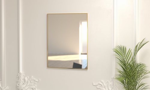 Lustro prostokątne BLAS w złotej ramie w salonie