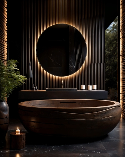 Lustro okrągłe RONDA PLUS w ramie z oświetleniem LED w ciemnej łazience