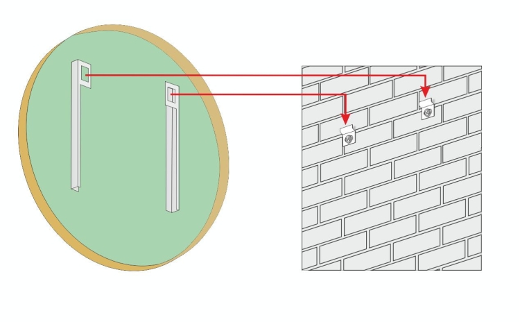 Tył lustra RONDA w ZŁOTEJ ramie 70 cm -  mocowanie do ściany