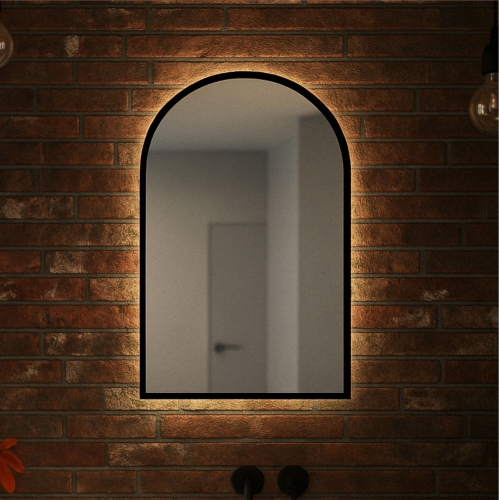 Lustro owalne MALAGA PLUS w CZARNEJ ramie z oświetleniem LED 50x70 cm