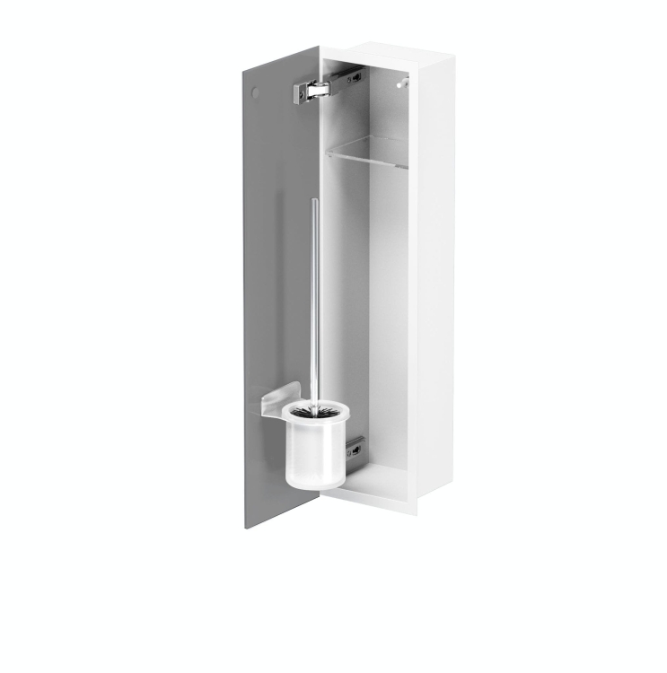 Schowek WC na szczotkę i papier toaletowy SZARE SZKLANE DRZWI  WNĘKOWY FLAT 600 LEWY OUTLET