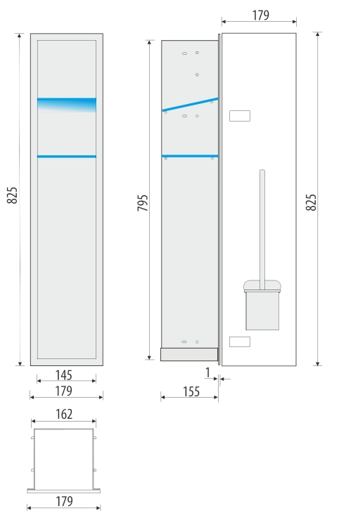 Rysunek i wymiary schowka WC F.PWAD WC 800