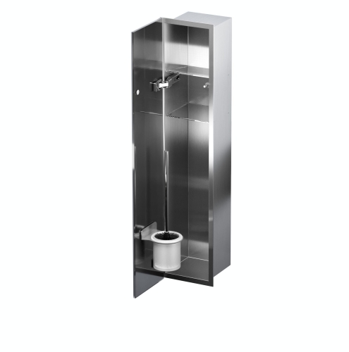 Schowek WC na szczotkę i papier toaletowy STALOWY SZARE DRZWI WNĘKOWY FLAT 800 LEWY