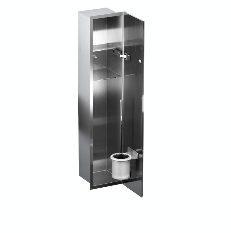 Schowek WC na szczotkę i papier toaletowy STALOWY SZARE DRZWI WNĘKOWY FLAT 800 PRAWY