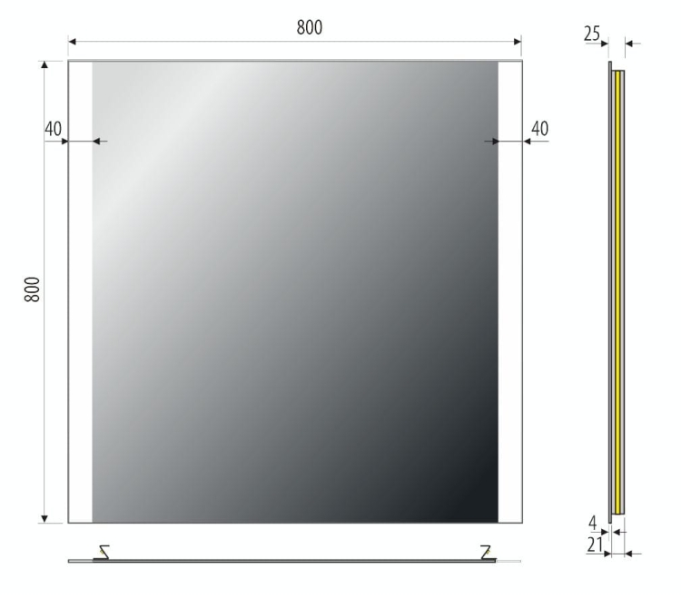 Lustro prostokątne z oświetleniem LED 80x80 + WYŁĄCZNIK OUTLET - rysunek