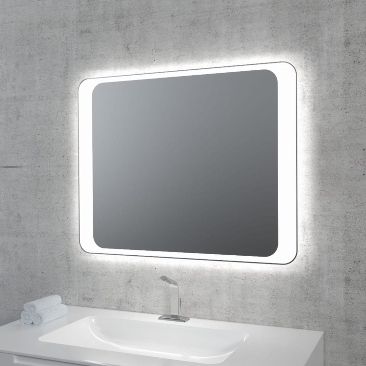 Lustro z zaokrąglonymi rogami MARCO z oświetleniem LED w betonowej