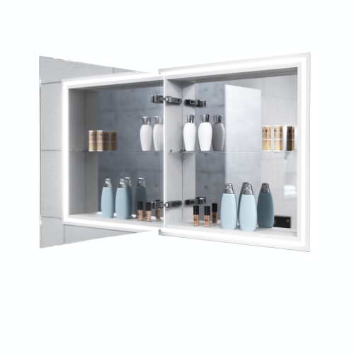 Białe lustro prostokątne z półką ALABAMA z oświetleniem LED