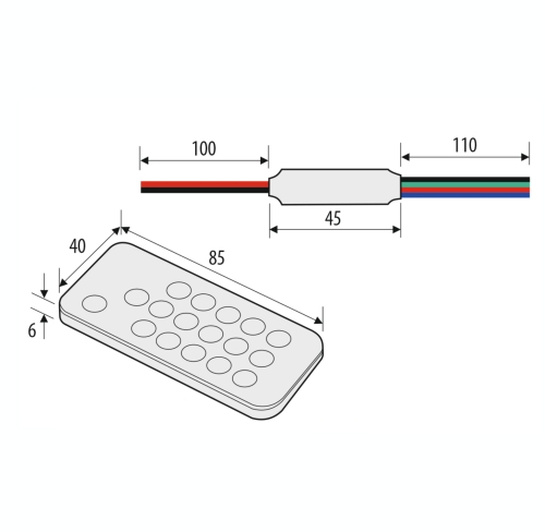 Kontroler z pilotem mini RGB/SR - wymiary