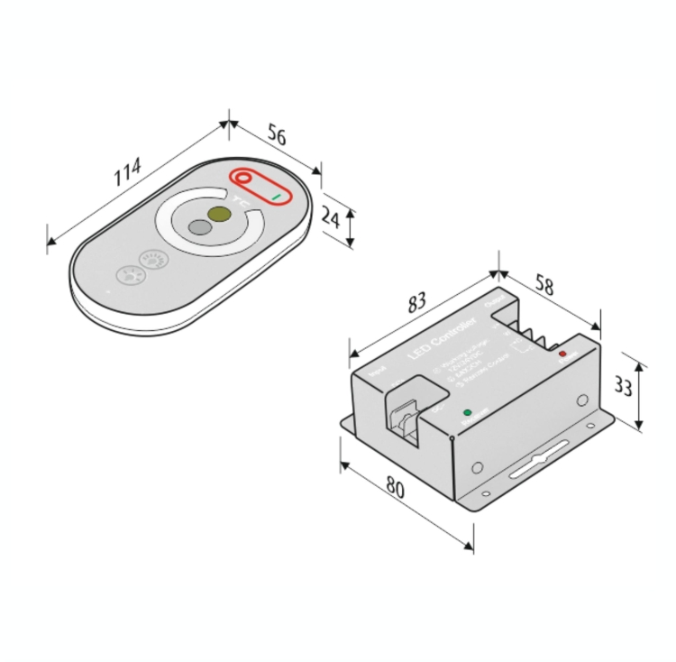 Sterownik z pilotem CCT/SR - wymiary