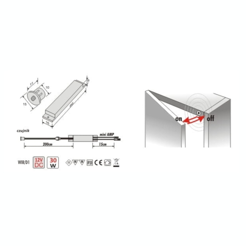 Wyłącznik zbliżeniowy IR do drzwi WIR/D1 - wymiary