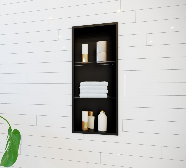 Czarna półka wnękowa FLAT 900/10 z półkami