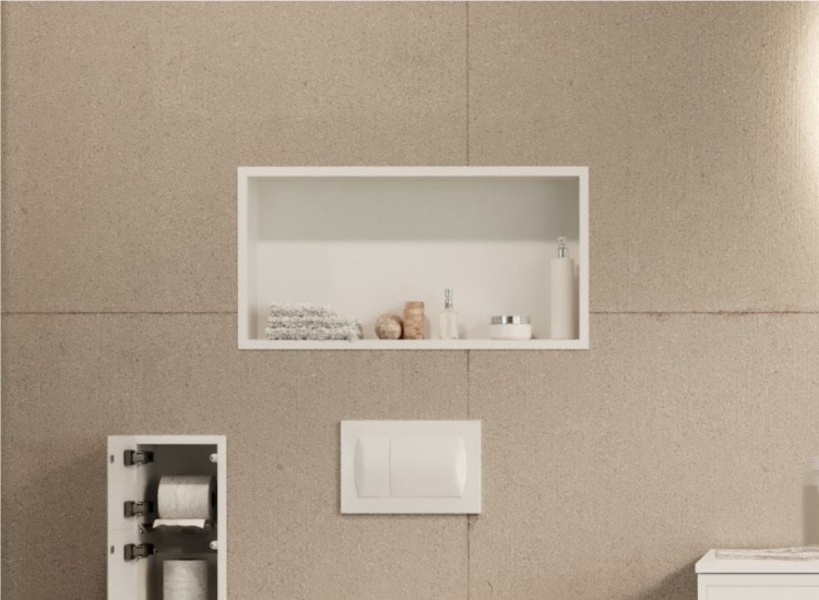 Biała półka wnękowa FLAT 600 - do zabudowy w łazience