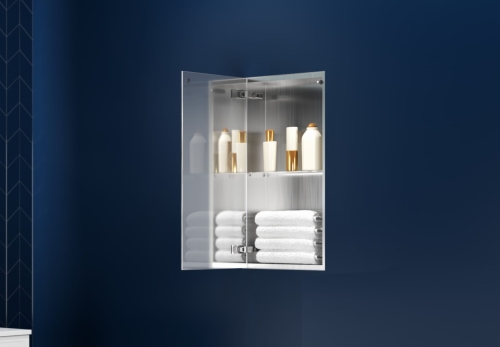 Stalowa szafka wnękowa FLAT PWD 600/10 ze szklanymi drzwiami w łazience