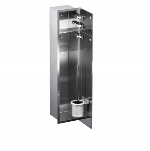 Schowek WC na szczotkę i papier toaletowy STALOWY DWOJE DRZWI SZARE WNĘKOWY FLAT 800 PRAWY