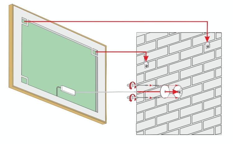 Lustro prostokątne ASTON w ZŁOTEJ ramie z oświetleniem LED 75x65 cm - montaż