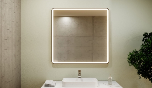 Lustro prostokątne z zaokrąglonymi rogami NINA w CZARNEJ ramie z oświetleniem LED 80x80