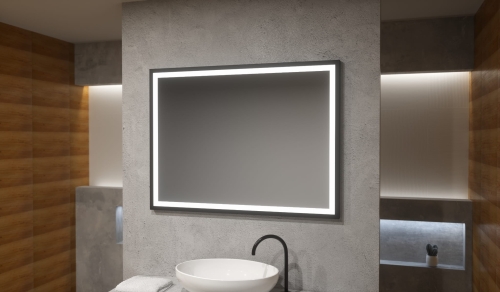Lustro prostokątne ASTON w CZARNEJ ramie z oświetleniem LED 100x80 cm